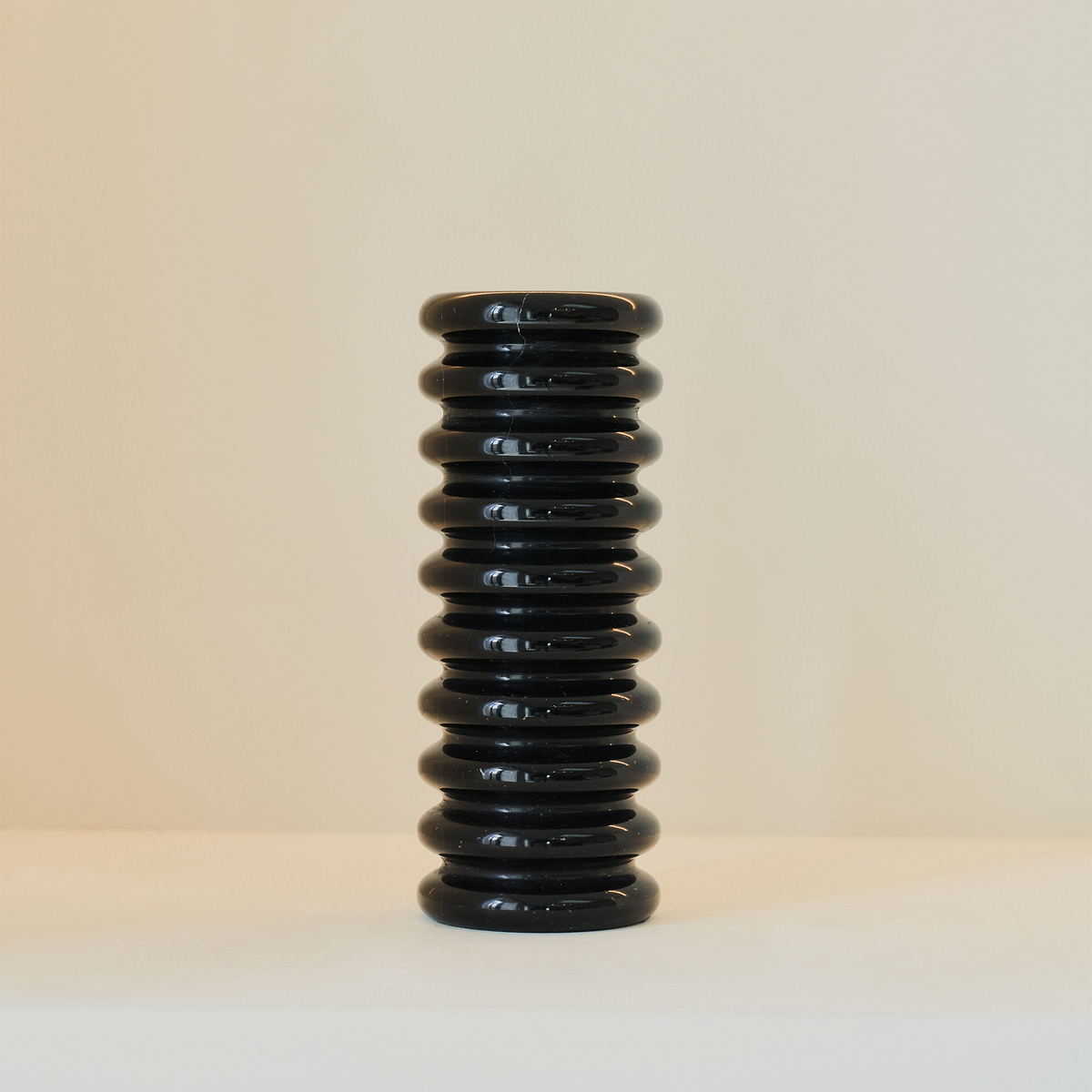 Varella - Large Black Marble Ribbed Decorative Vase 25cm