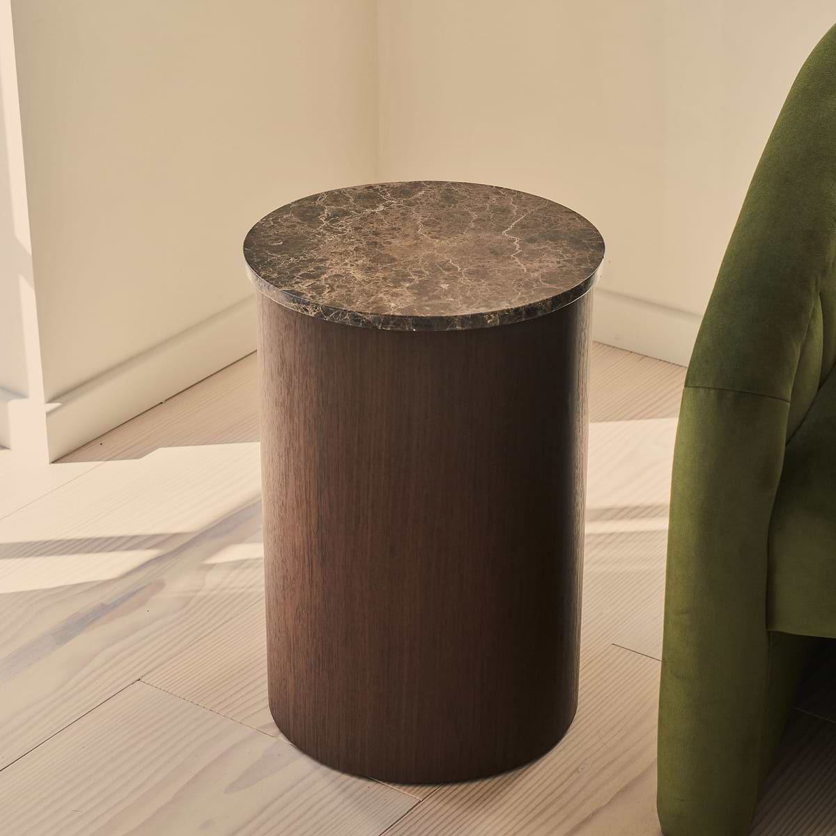 Madison - Dark Emperador Round Dark Wood Side Table