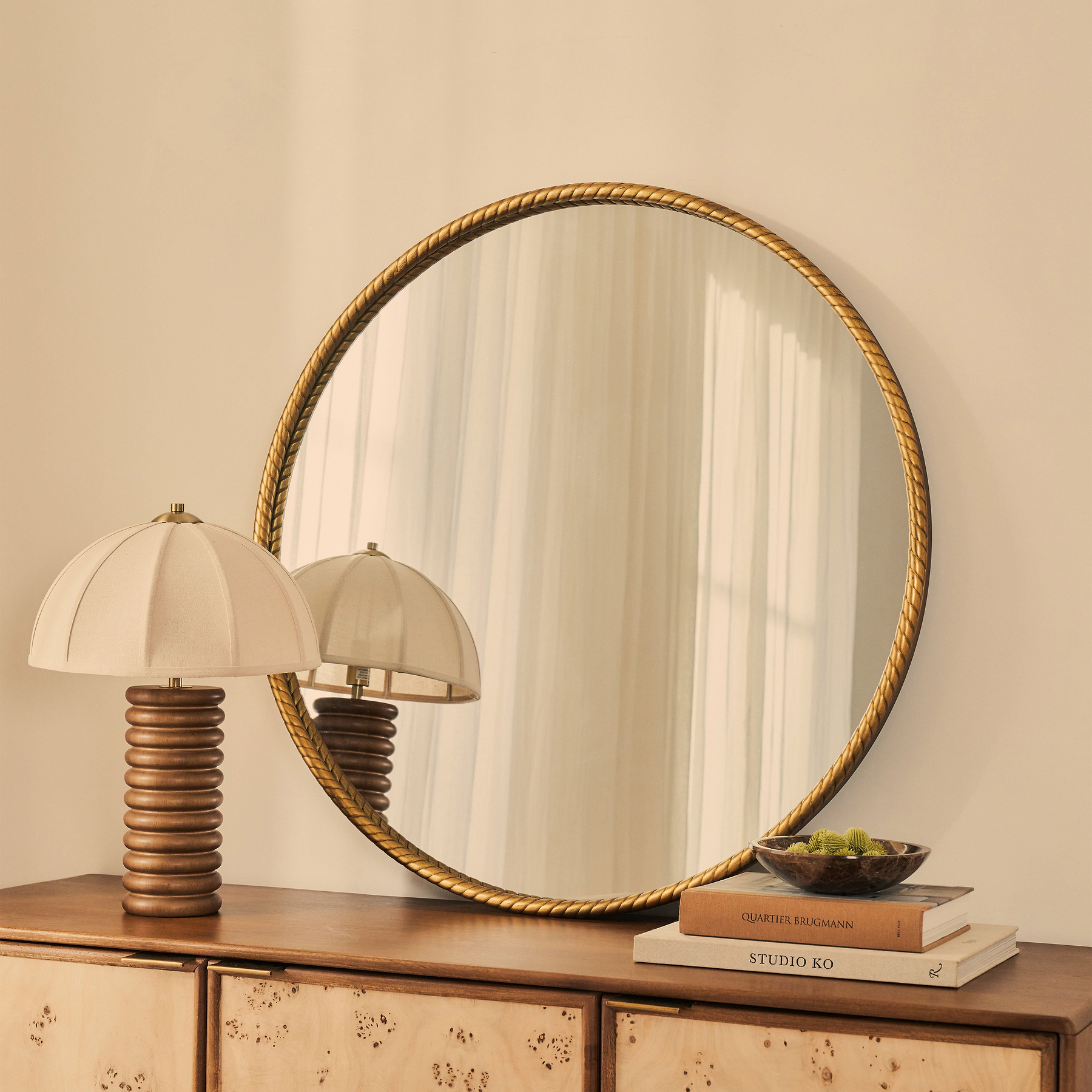 Corra - Gold Rope Twist Round Metal Wall Mirror 90cm x 90cm