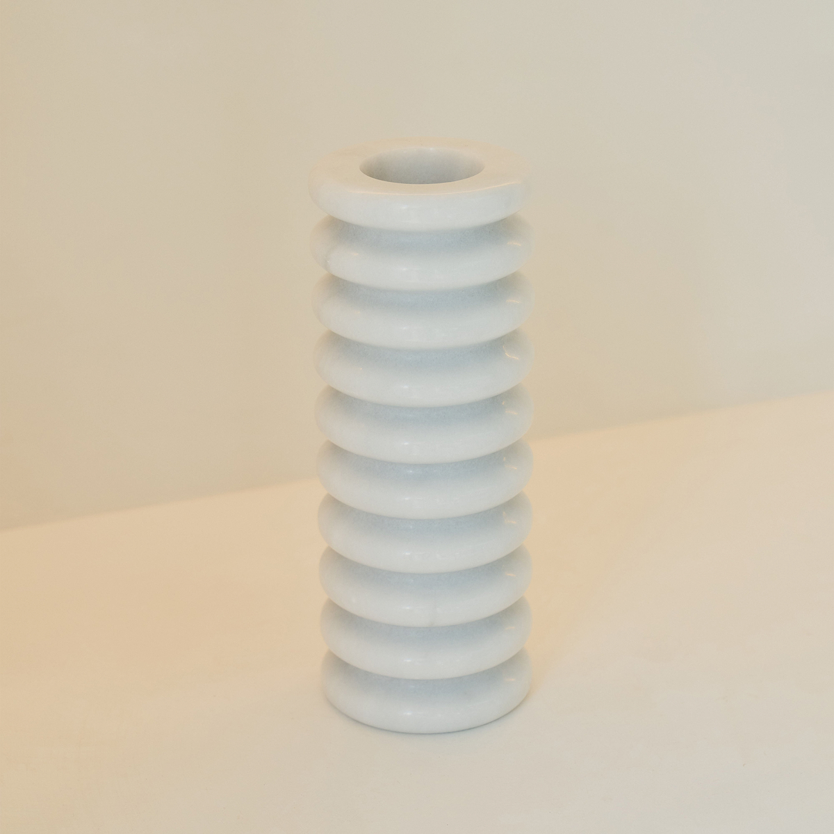 Varella - Large White Marble Ribbed Decorative Vase 25cm