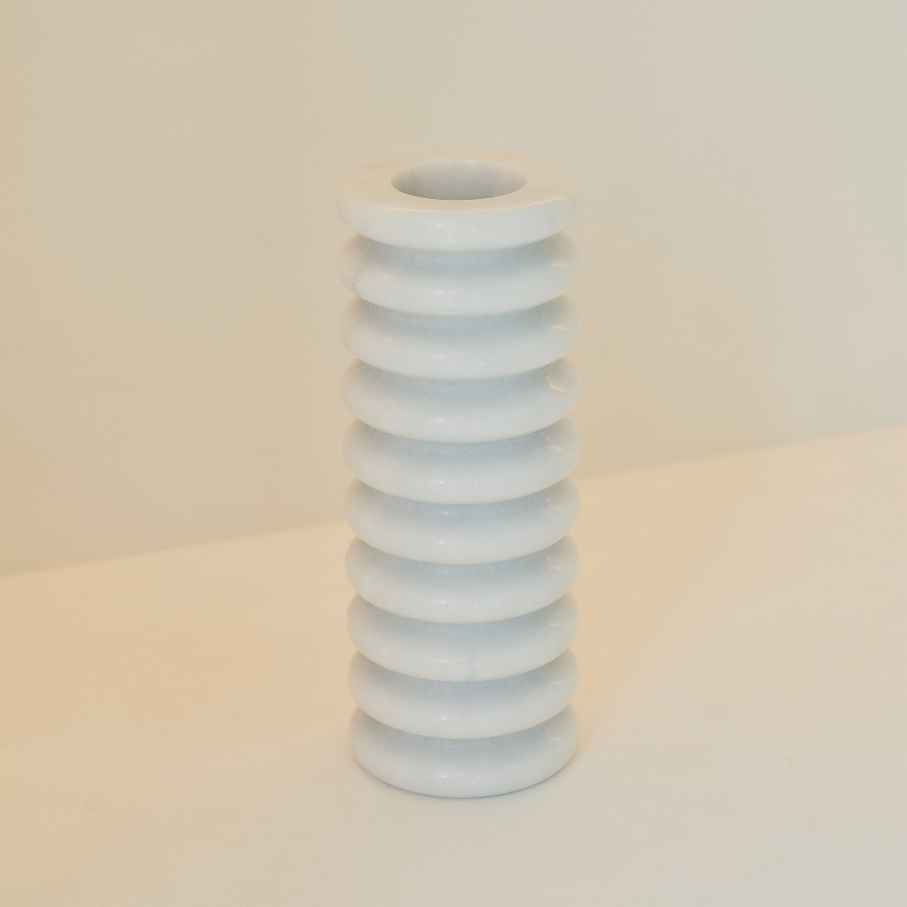 Varella - Large White Marble Ribbed Decorative Vase 25cm