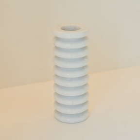 Varella - Large White Marble Ribbed Decorative Vase 25cm