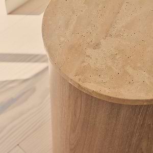 Madison - Beige Travertine Round Washed Wood Side Table