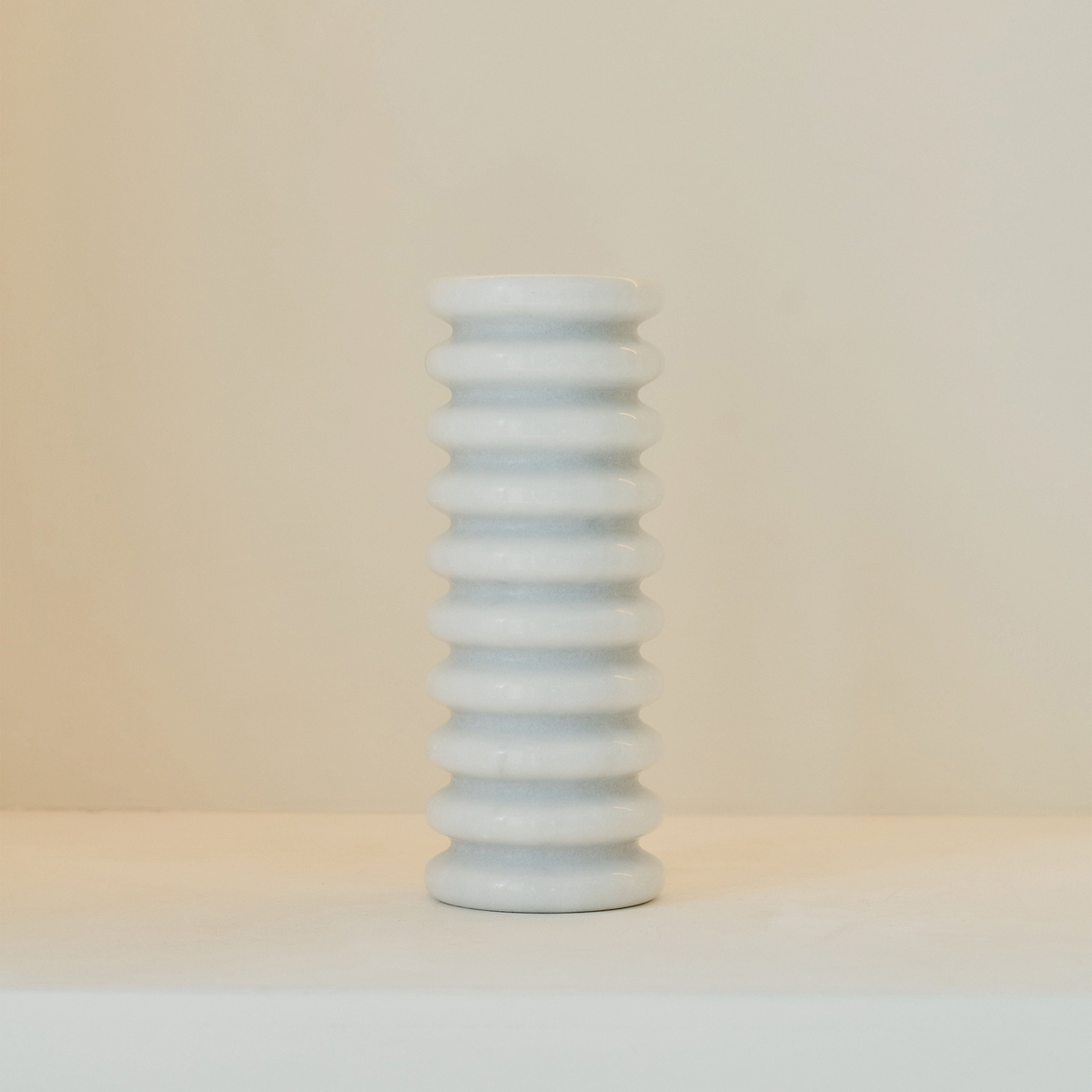 Varella - Large White Marble Ribbed Decorative Vase 25cm