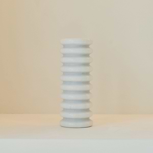 Varella - Large White Marble Ribbed Decorative Vase 25cm