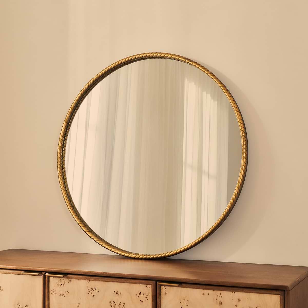 Corra - Gold Rope Twist Round Metal Wall Mirror 90cm x 90cm