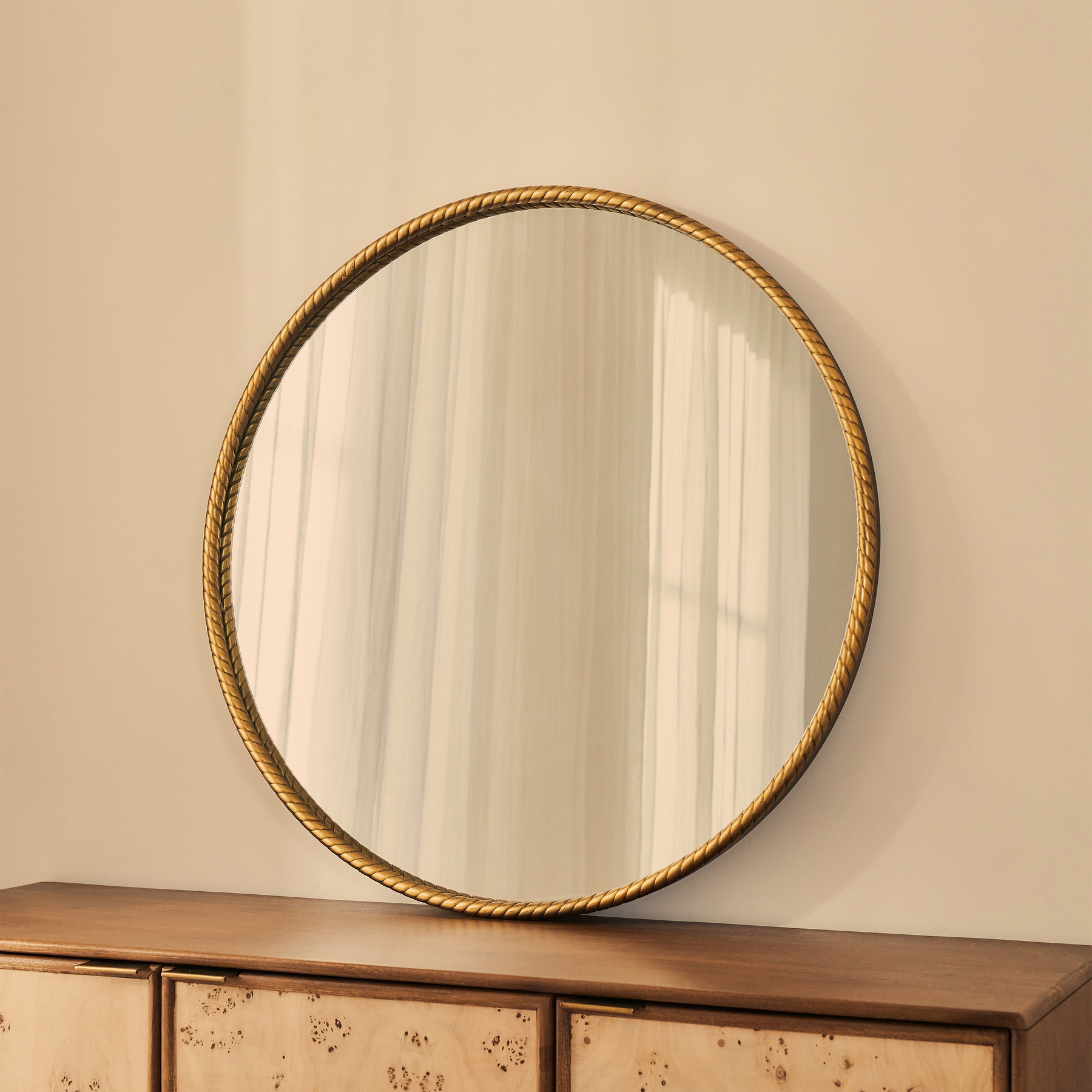 Corra - Gold Rope Twist Round Metal Wall Mirror 90cm x 90cm