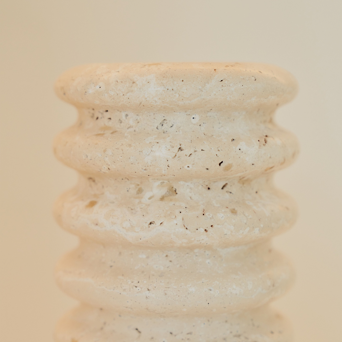 Varella - Large Cream Travertine Ribbed Decorative Vase 25cm