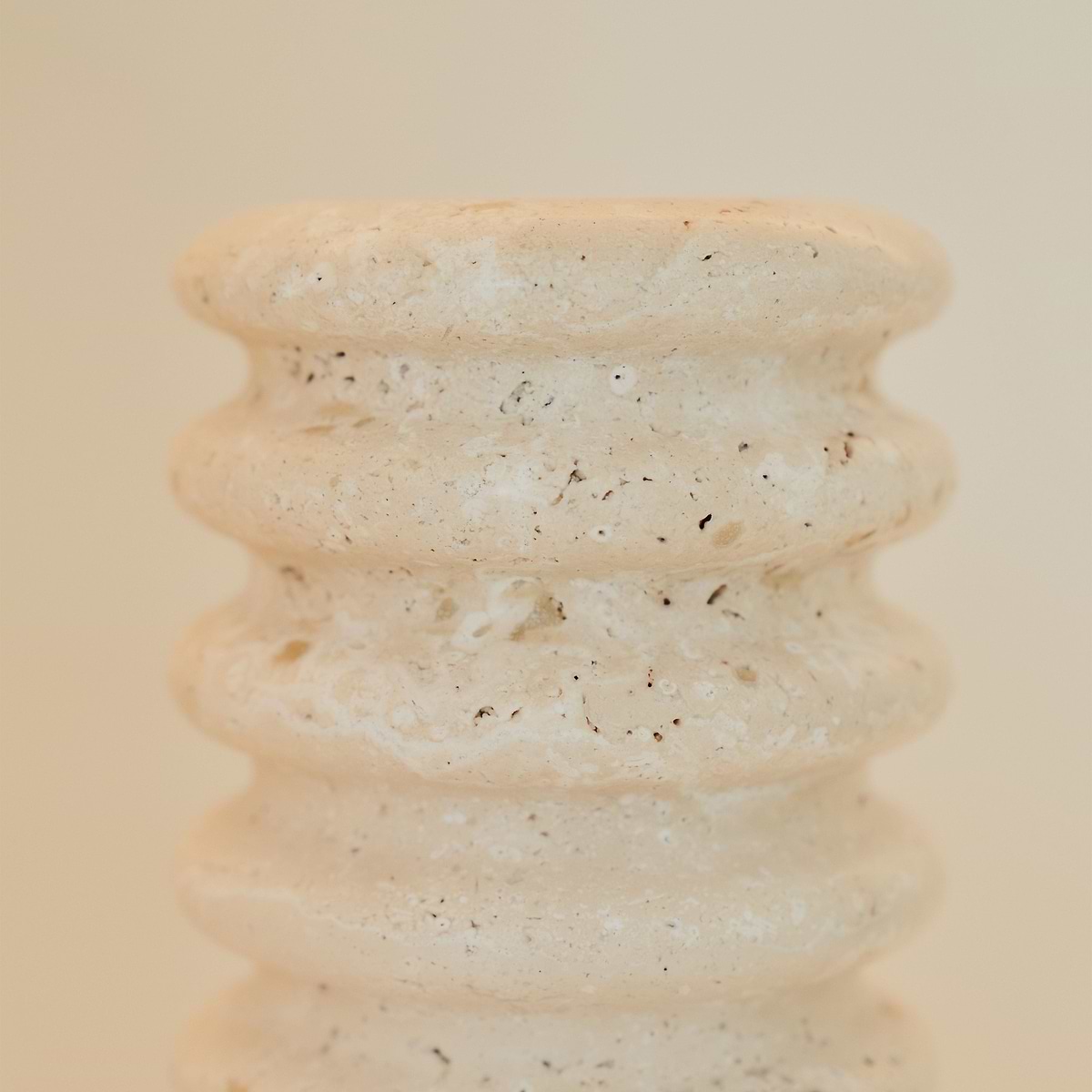 Varella - Large Cream Travertine Ribbed Decorative Vase 25cm