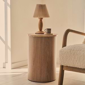 Madison - Beige Travertine Round Washed Wood Side Table
