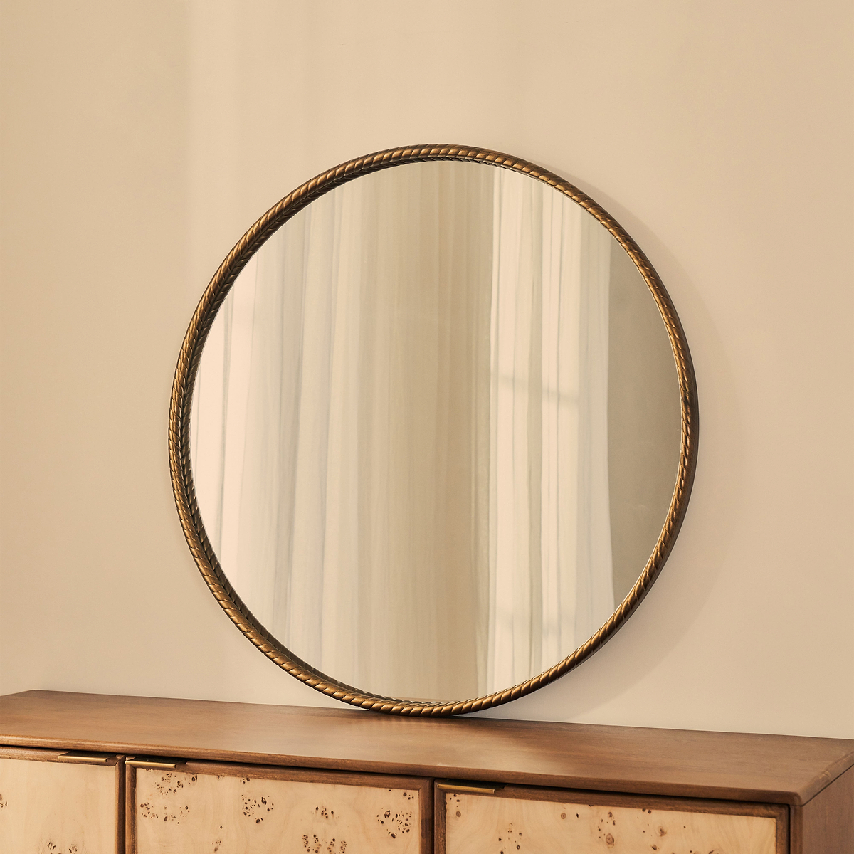 Corra - Antique Bronze Rope Twist Round Metal Wall Mirror 90cm x 90cm