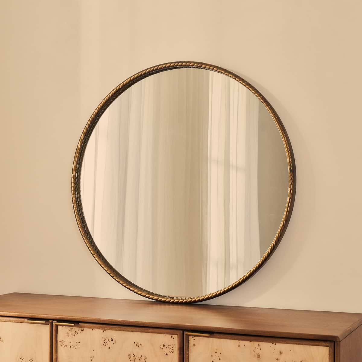 Corra - Antique Bronze Rope Twist Round Metal Wall Mirror 90cm x 90cm