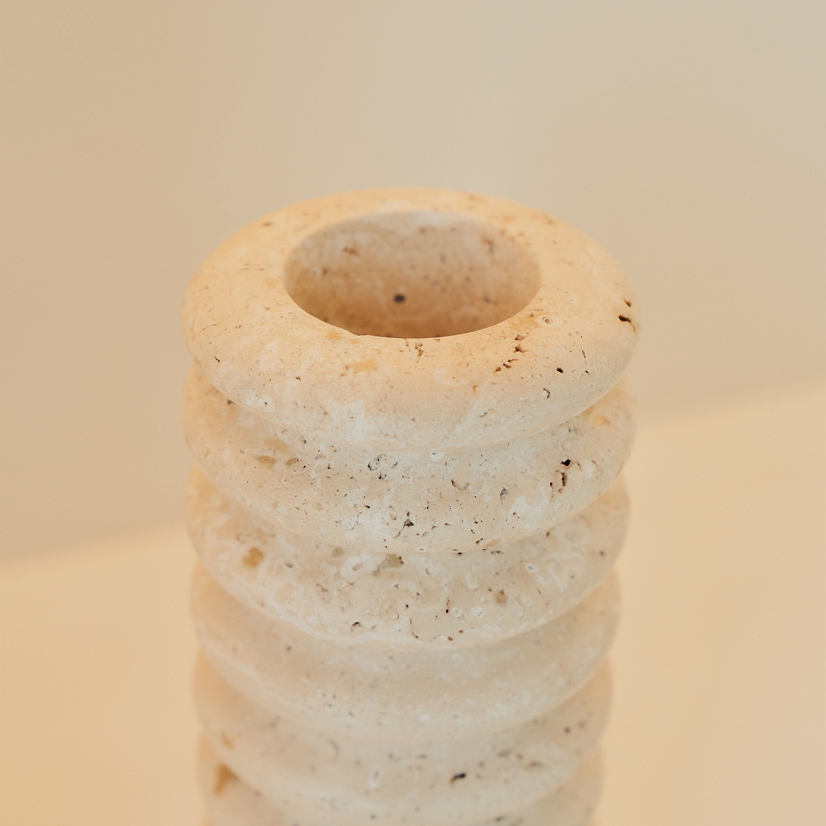 Varella - Large Cream Travertine Ribbed Decorative Vase 25cm