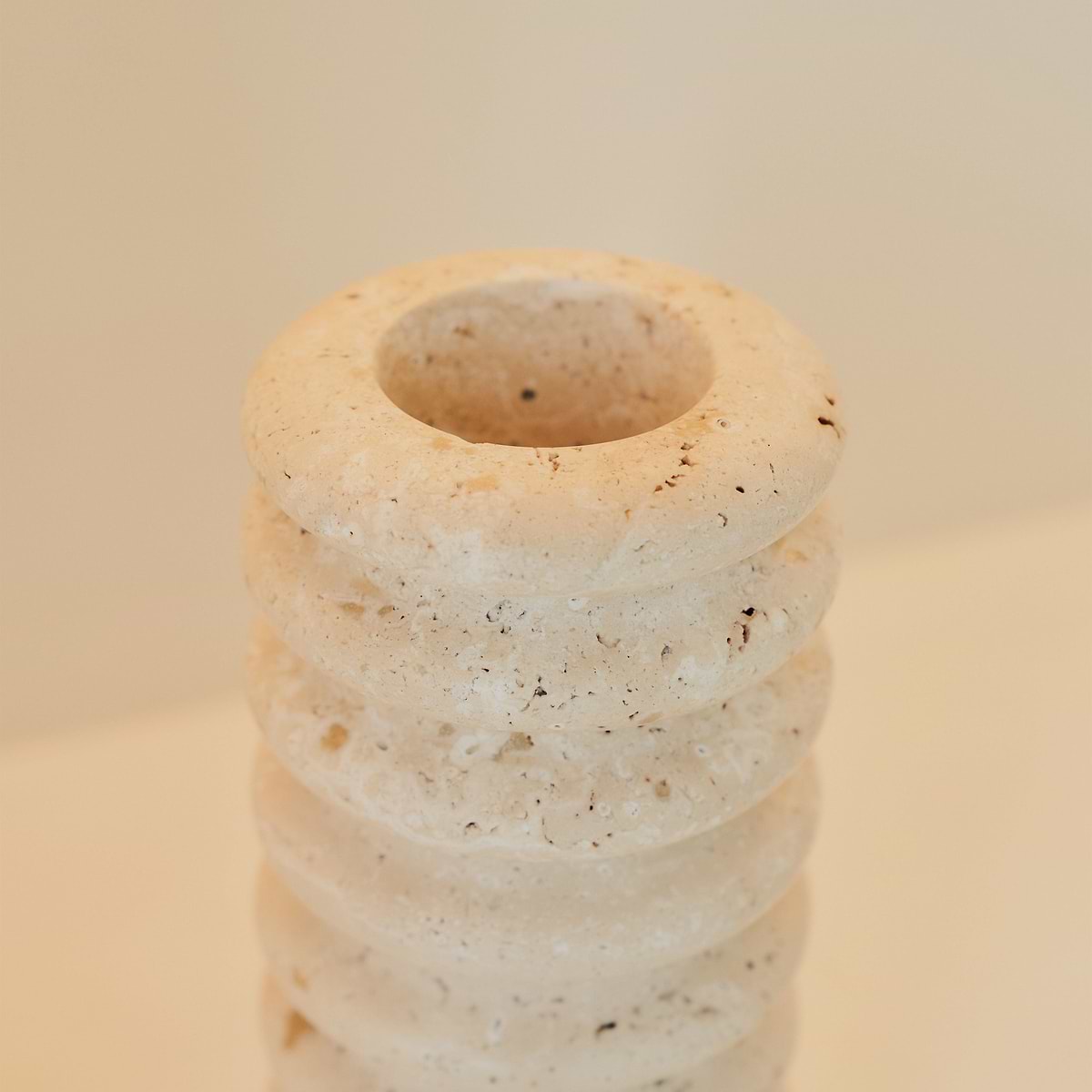 Varella - Large Cream Travertine Ribbed Decorative Vase 25cm