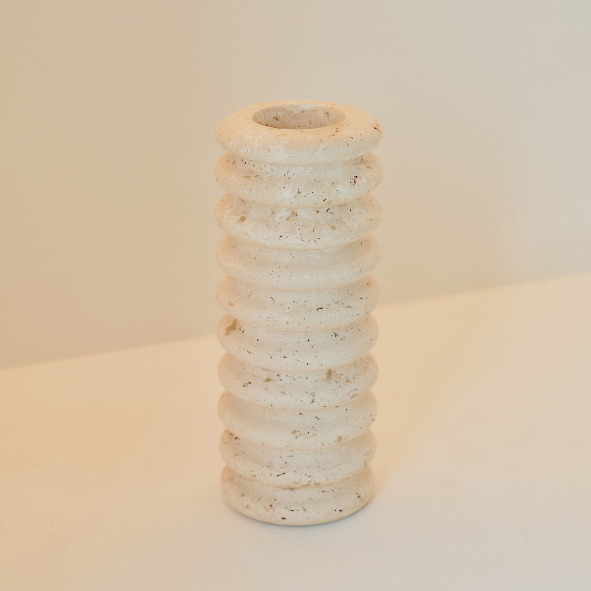 Varella - Large Cream Travertine Ribbed Decorative Vase 25cm