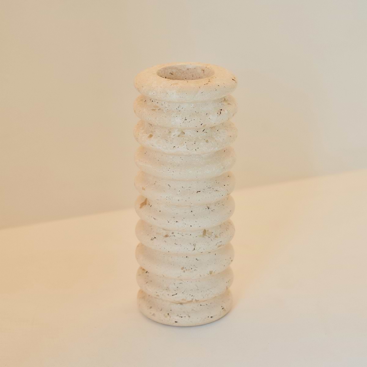 Varella - Large Cream Travertine Ribbed Decorative Vase 25cm