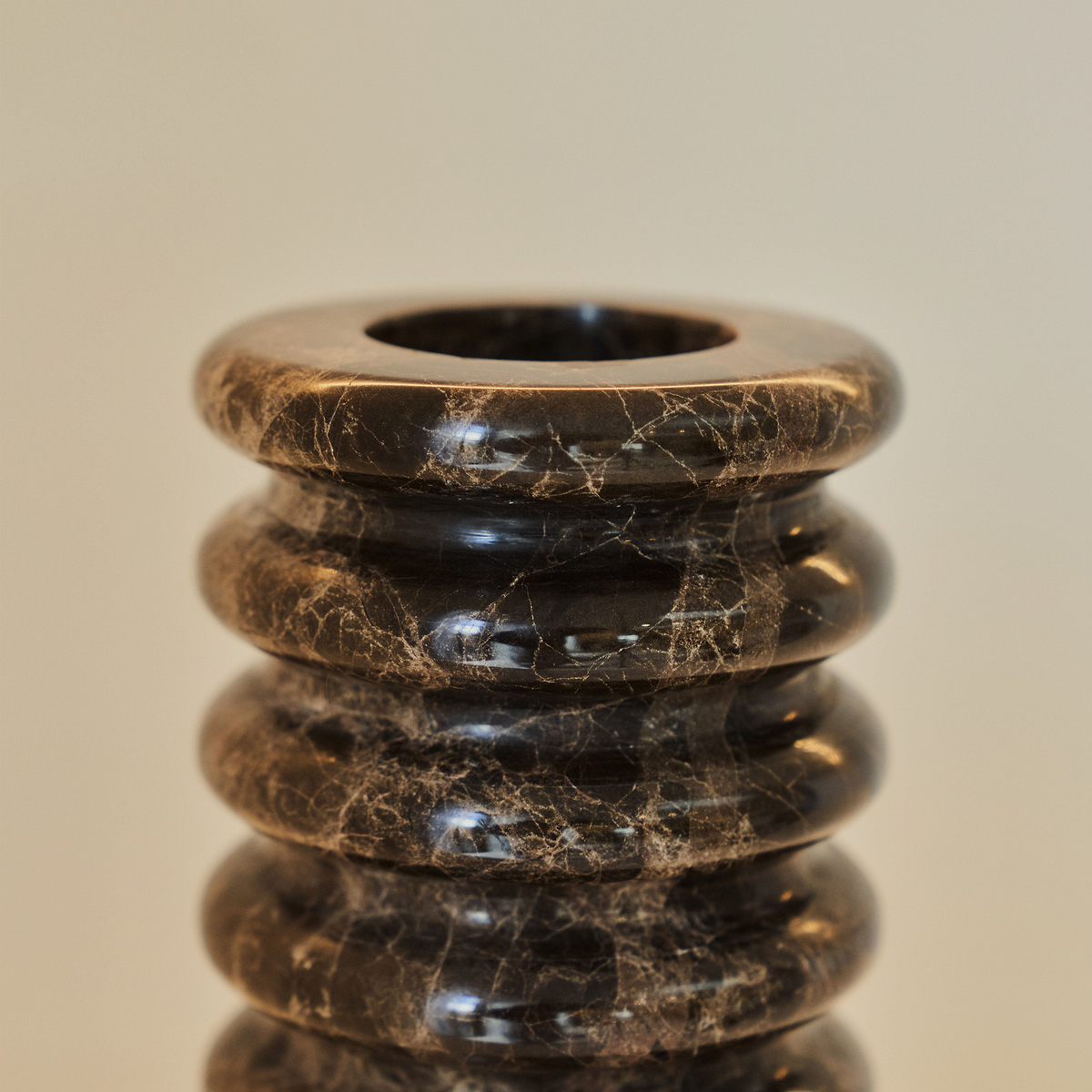 Varella - Large Dark Emperador Marble Ribbed Decorative Vase 25cm