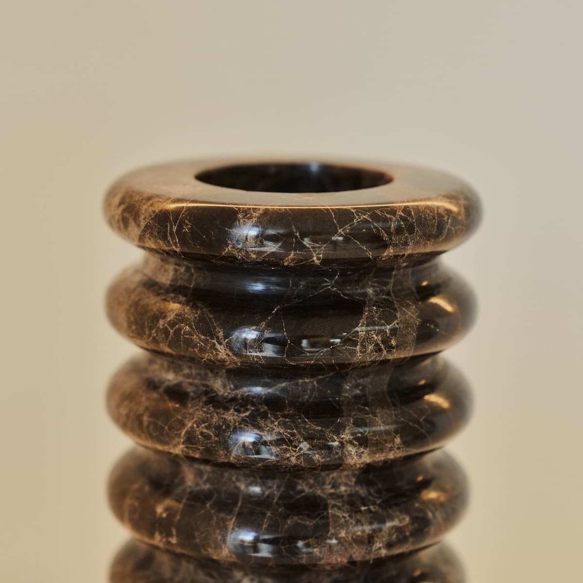 Varella - Large Dark Emperador Marble Ribbed Decorative Vase 25cm