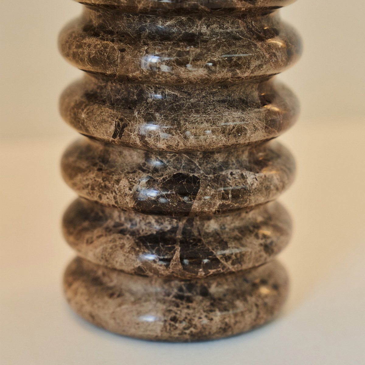 Varella - Large Dark Emperador Marble Ribbed Decorative Vase 25cm