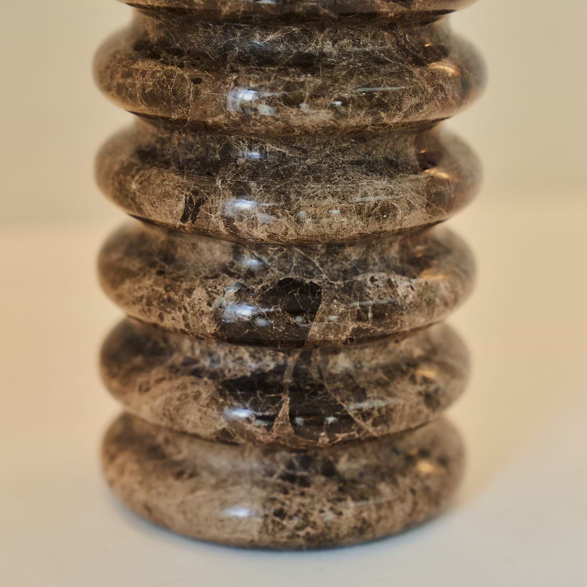 Varella - Large Dark Emperador Marble Ribbed Decorative Vase 25cm