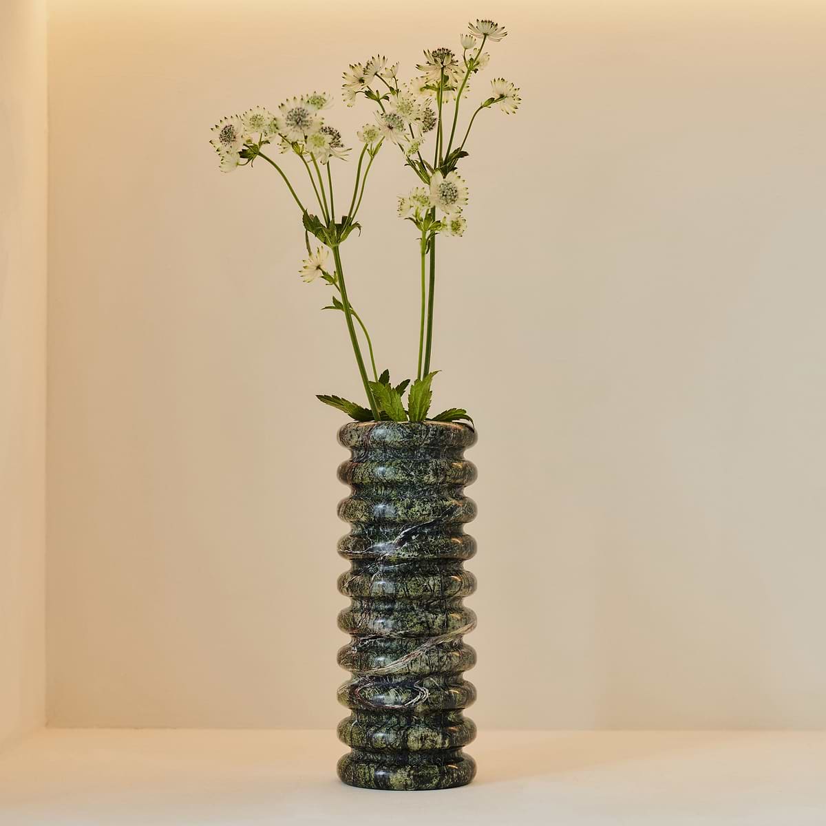 Varella - Large Green Marble Ribbed Decorative Vase 25cm