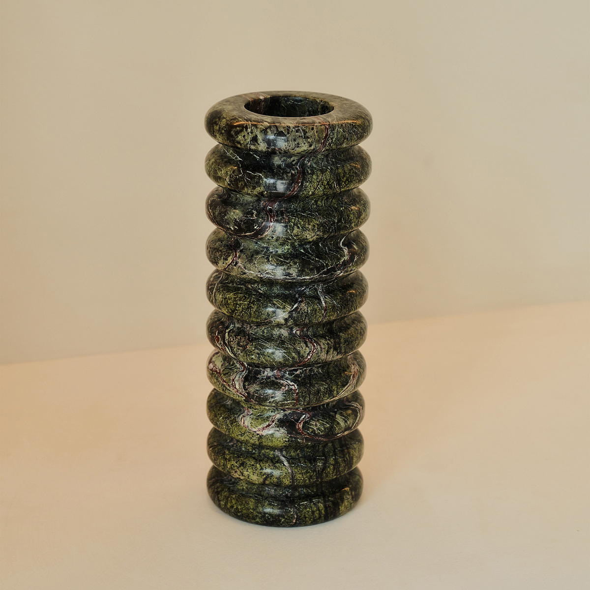 Varella - Large Green Marble Ribbed Decorative Vase 25cm