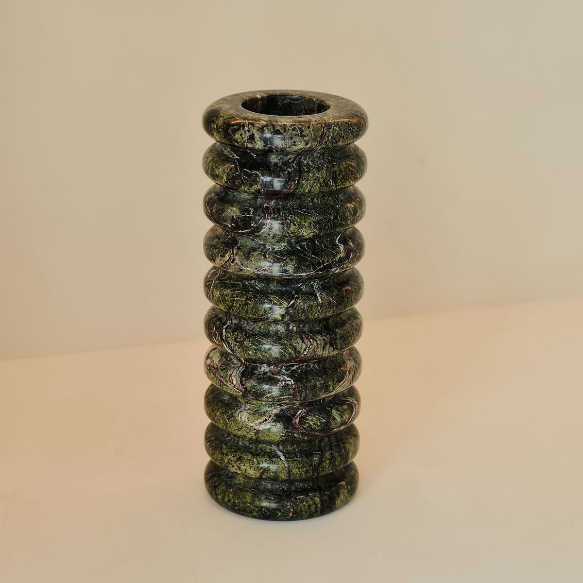Varella - Large Green Marble Ribbed Decorative Vase 25cm