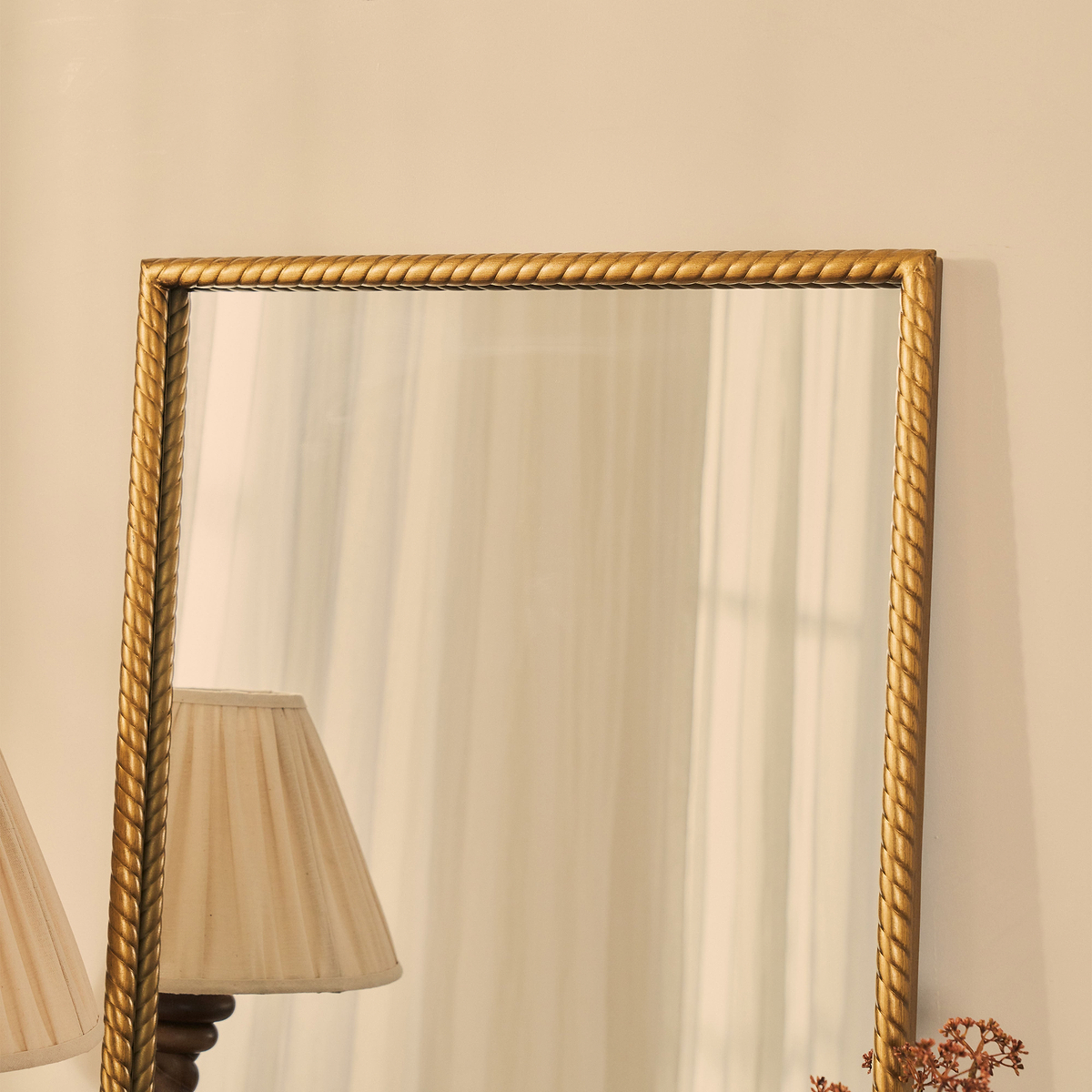 Corra - Gold Rope Twist Metal Overmantle Mirror 90cm x 60cm
