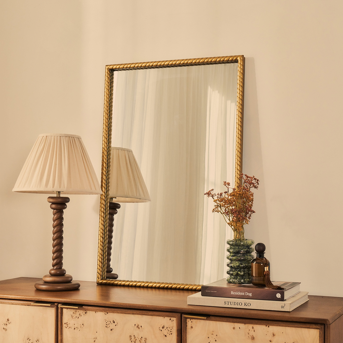 Corra - Gold Rope Twist Metal Overmantle Mirror 90cm x 60cm