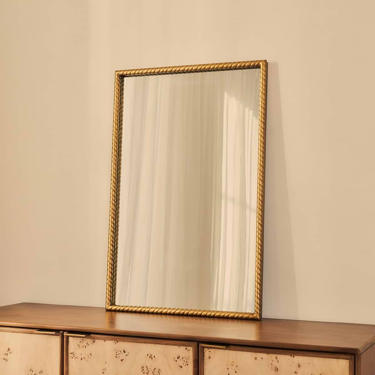Corra - Gold Rope Twist Metal Overmantle Mirror 90cm x 60cm