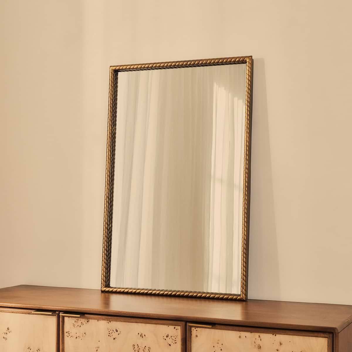 Corra - Antique Bronze Rope Twist Metal Overmantle Mirror 90cm x 60cm