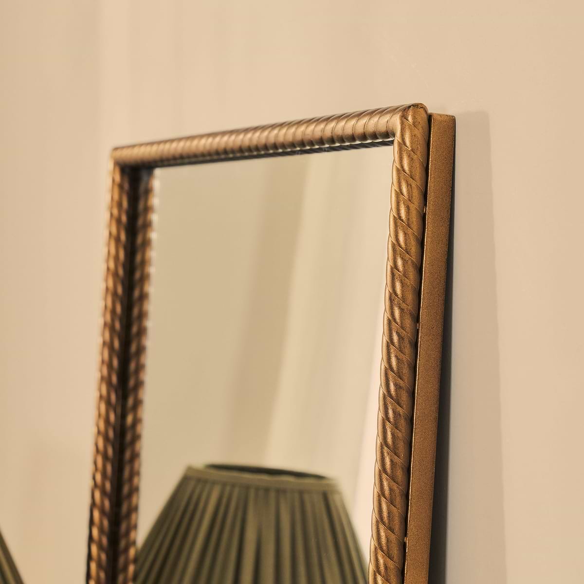 Corra - Antique Bronze Rope Twist Metal Overmantle Mirror 90cm x 60cm