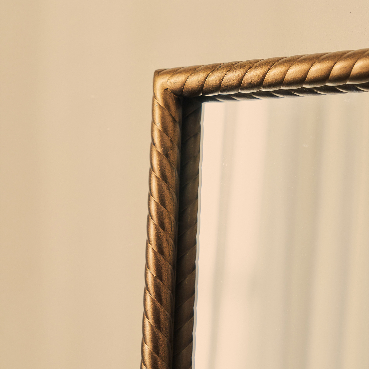 Corra - Antique Bronze Rope Twist Metal Overmantle Mirror 90cm x 60cm