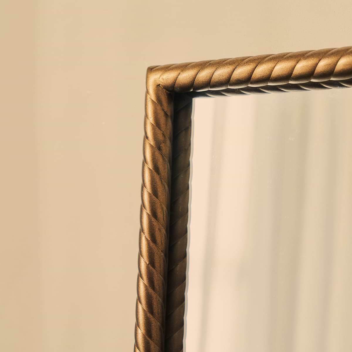 Corra - Antique Bronze Rope Twist Metal Overmantle Mirror 90cm x 60cm