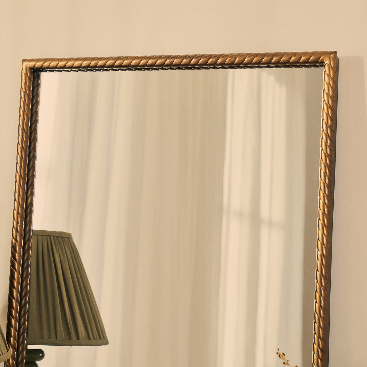 Corra - Antique Bronze Rope Twist Metal Overmantle Mirror 90cm x 60cm