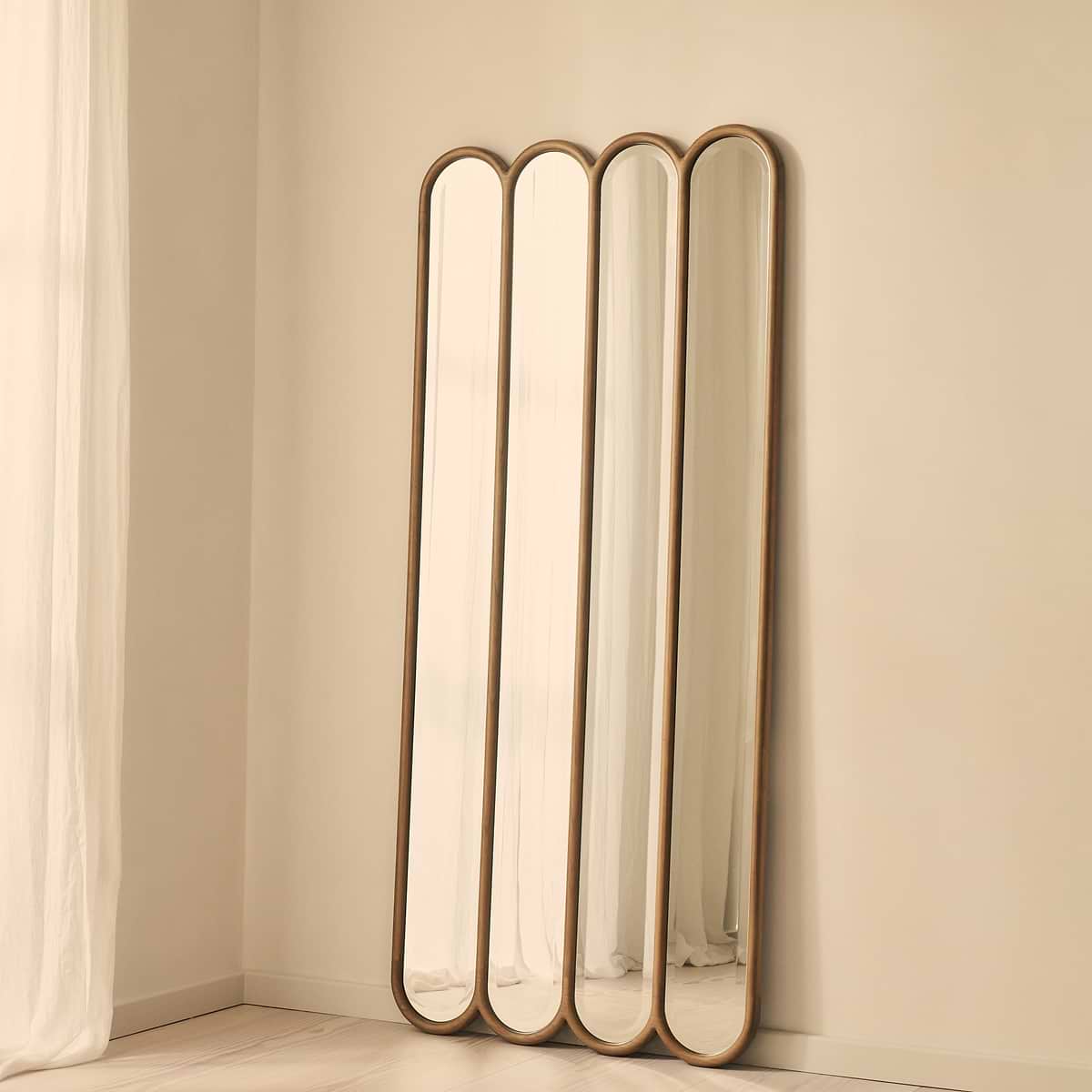 Reims - Warm Wood Full Length Arched Panel Wooden Mirror 180cm x 80cm