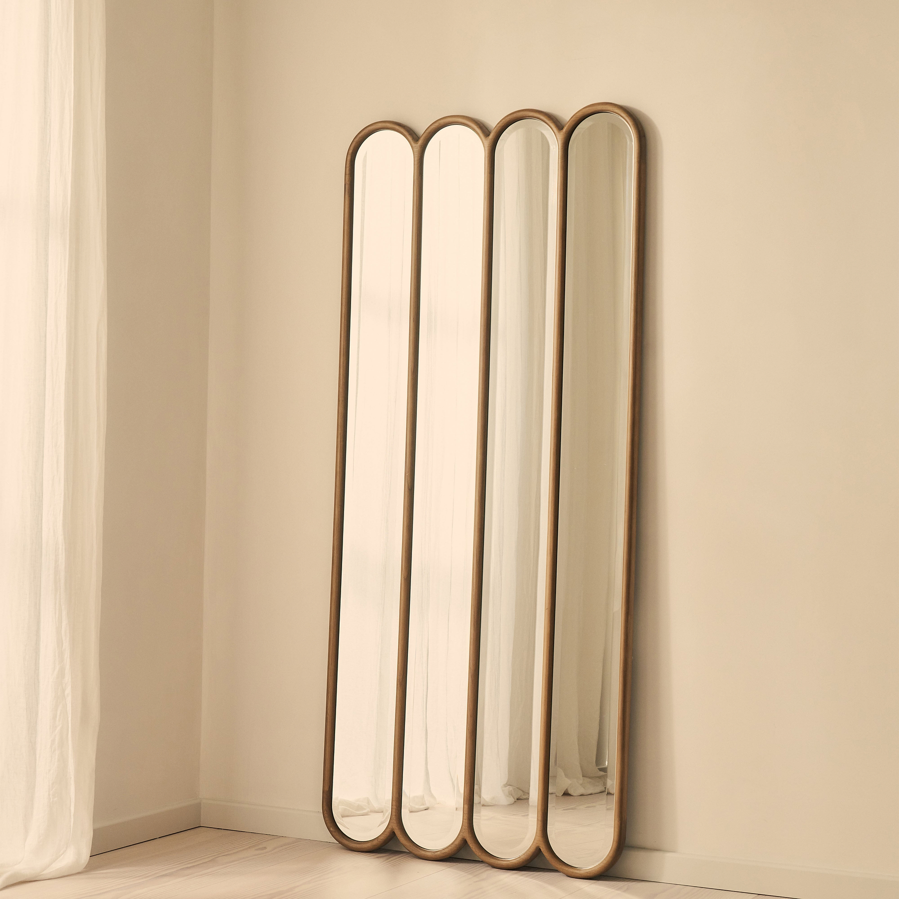 Reims - Warm Wood Full Length Arched Panel Wooden Mirror 180cm x 80cm