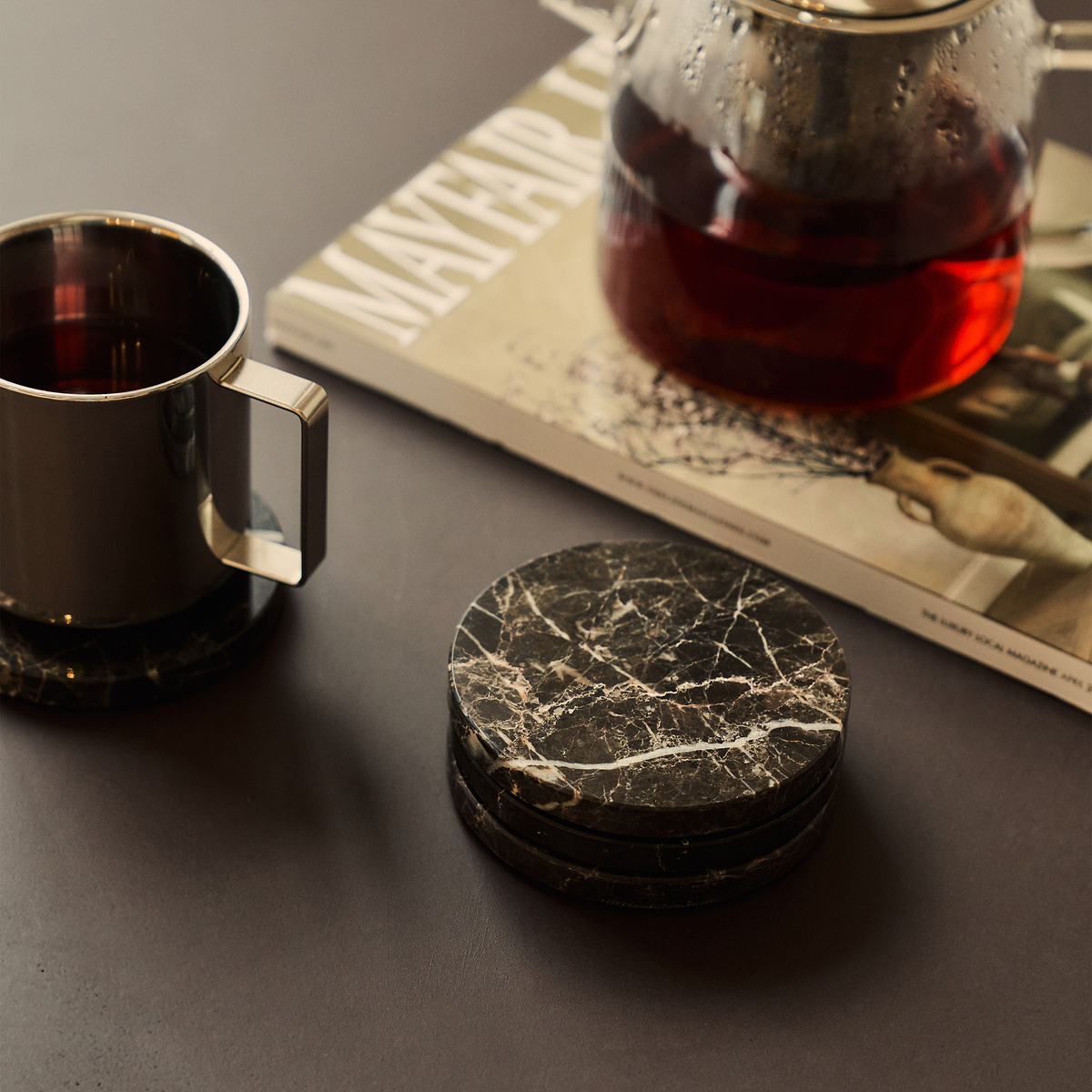 Marbelle - Dark Emperador Marble Coasters Set of 4 Round