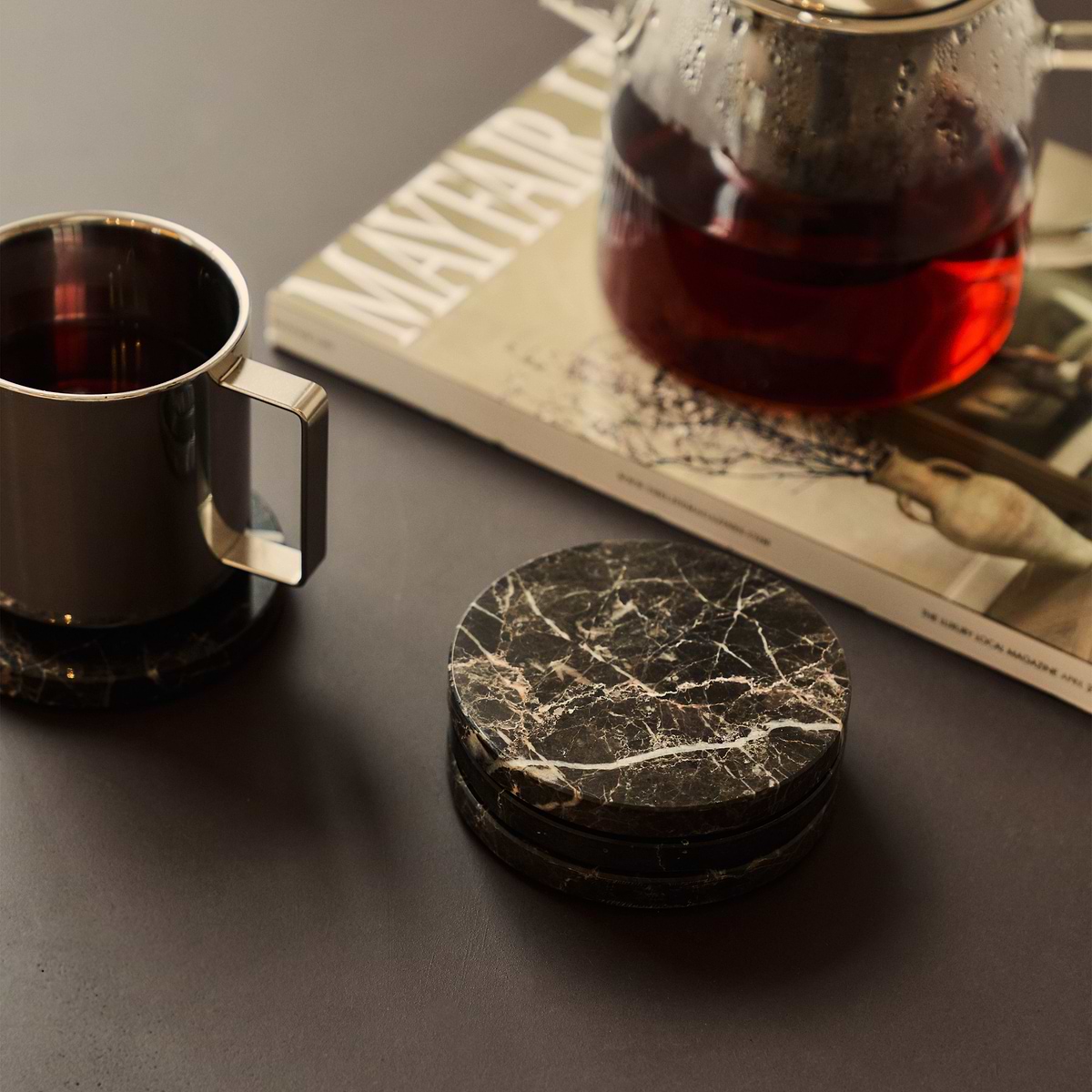 Marbelle - Dark Emperador Marble Coasters Set of 4 Round