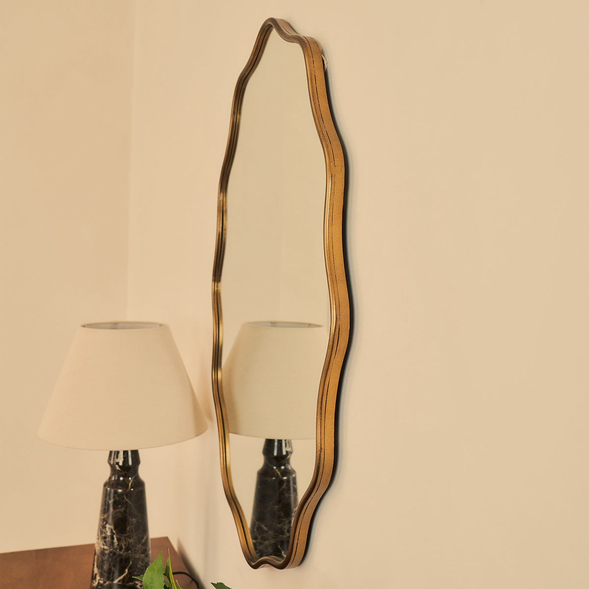 Sabrina - Antique Bronze Wavy Oval Metal Wall Mirror 100cm x 70cm