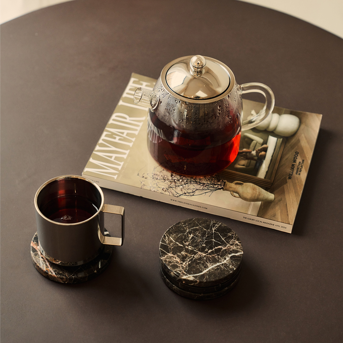 Marbelle - Dark Emperador Marble Coasters Set of 4 Round