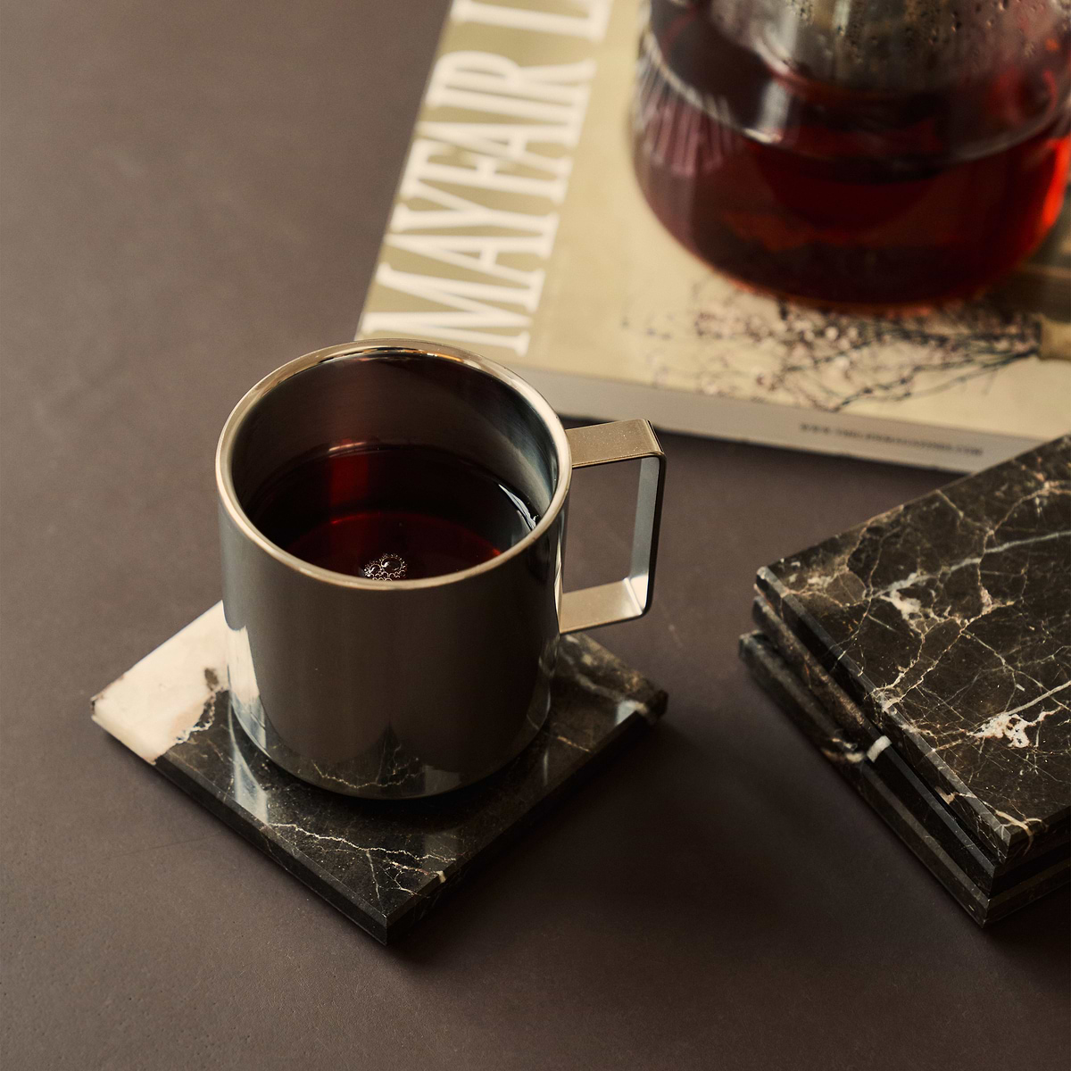 Marbelle - Dark Emperador Marble Coasters Set of 4 Square