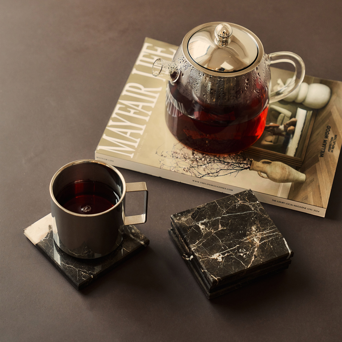 Marbelle - Dark Emperador Marble Coasters Set of 4 Square