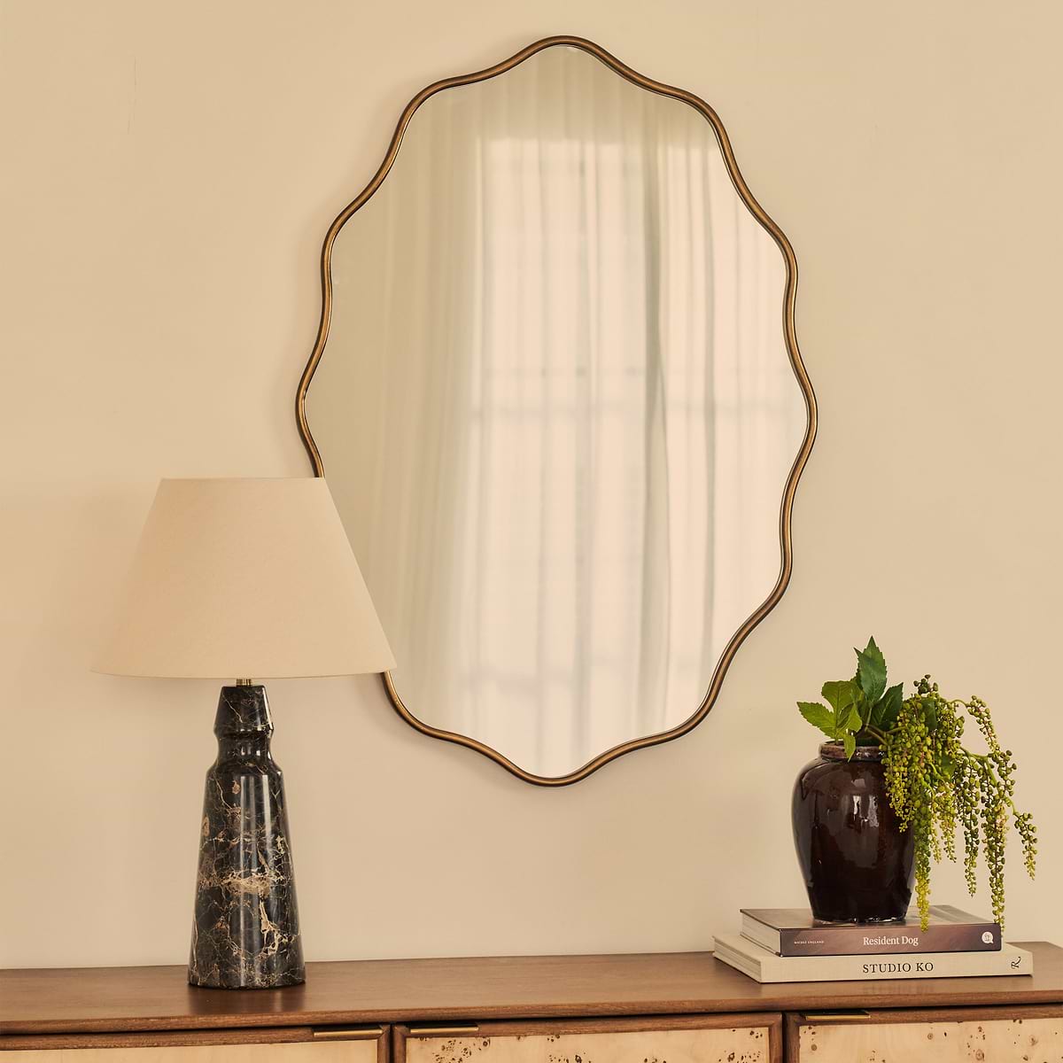 Sabrina - Antique Bronze Wavy Oval Metal Wall Mirror 100cm x 70cm
