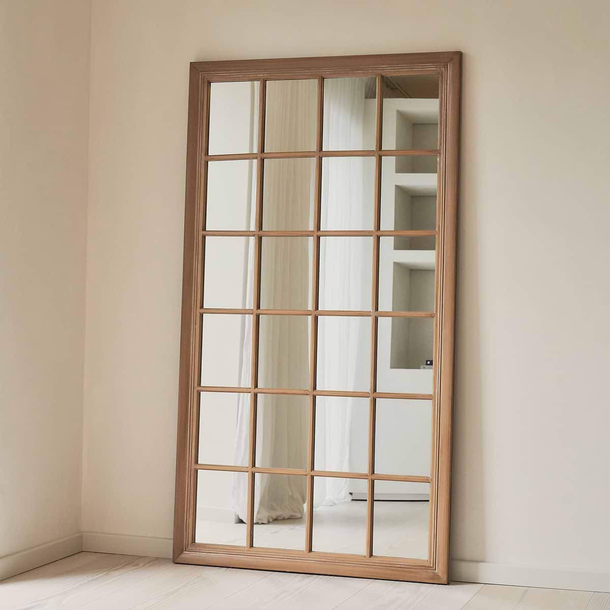 Sasha - Oak Shabby Chic Full Length Window Mirror 180cm x 100cm