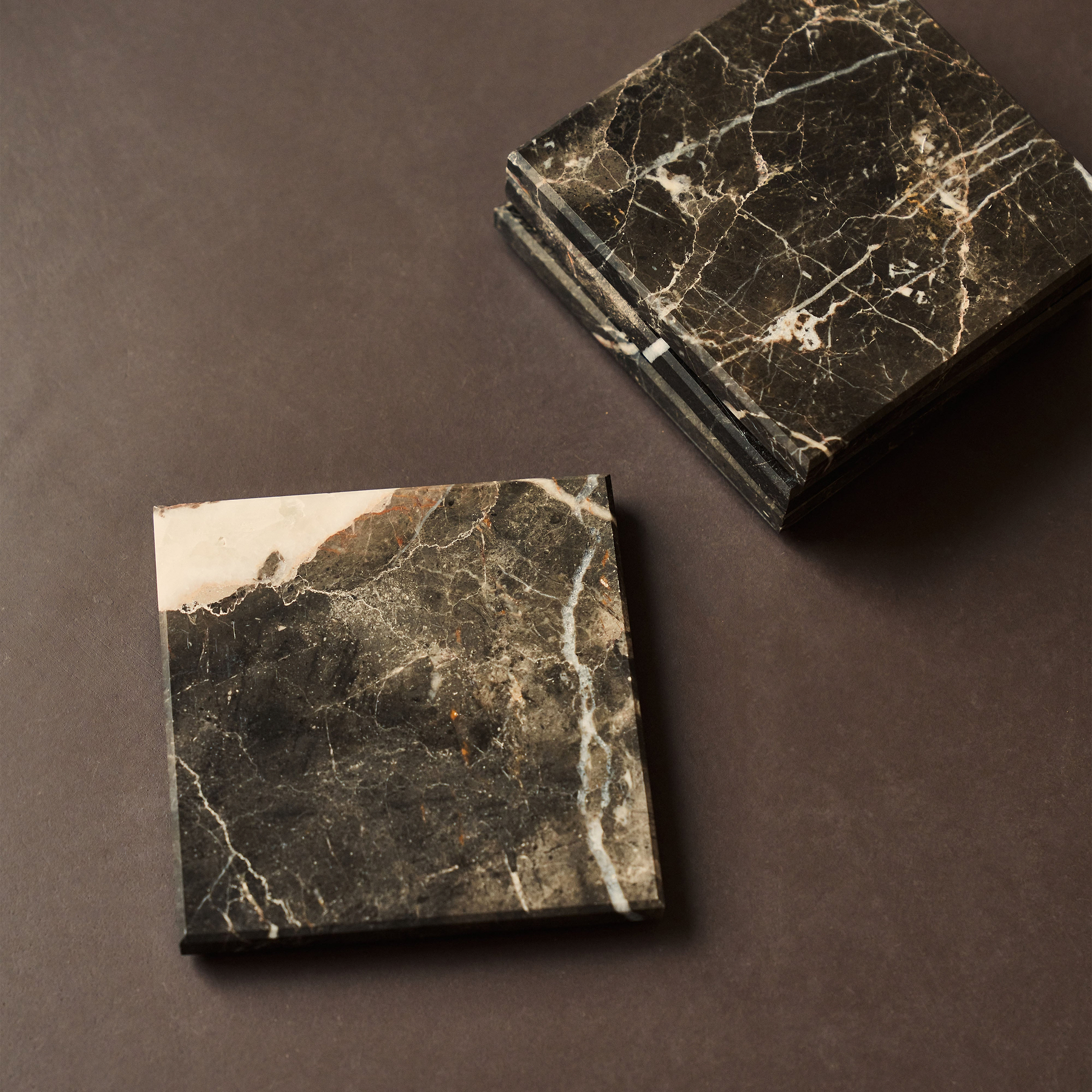 Marbelle - Dark Emperador Marble Coasters Set of 4 Square