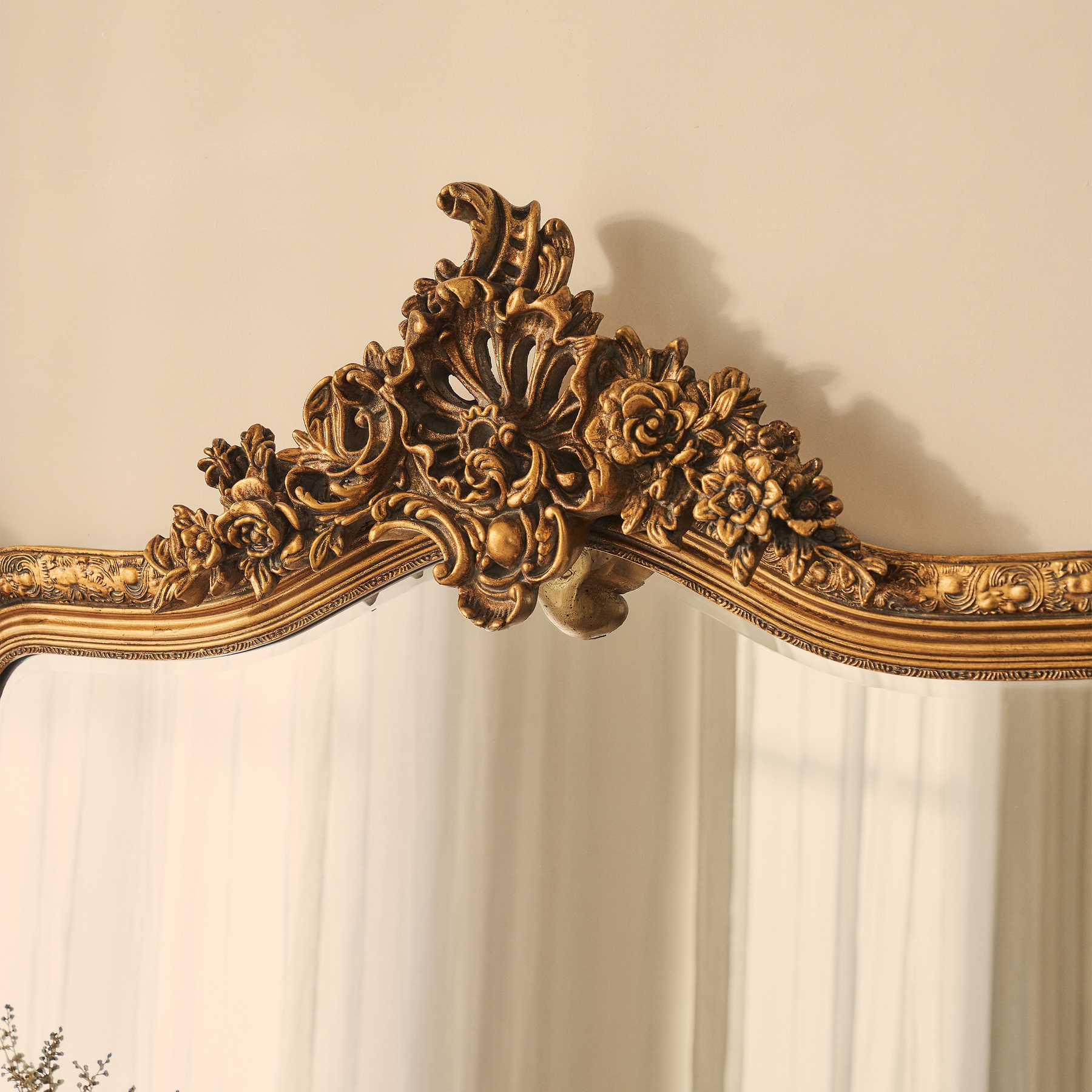 Francesca - Gold Arched Ornate Overmantle Wall Mirror 109cm x 100cm