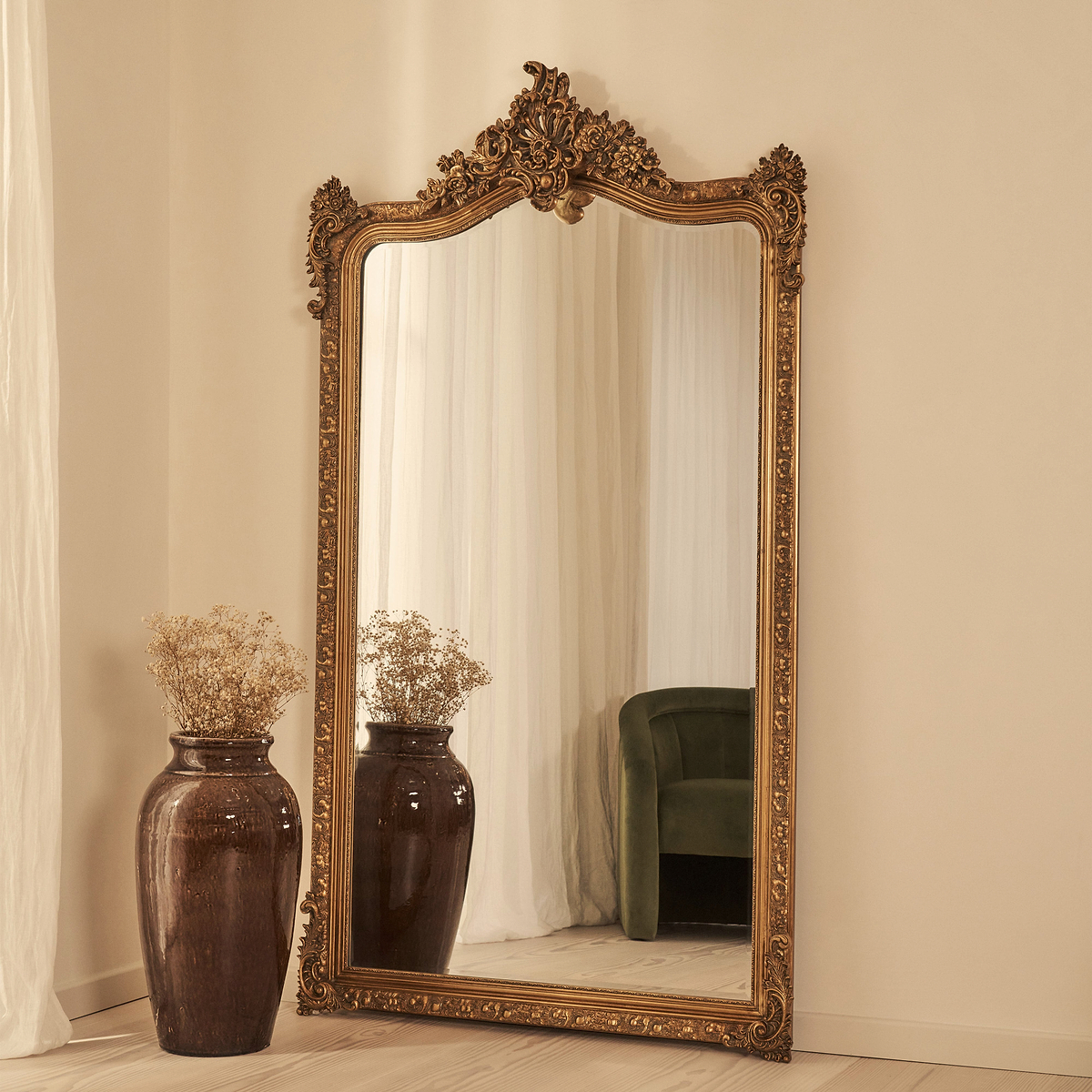 Francesca - Gold Arched Ornate Full Length Mirror 185cm x 100cm