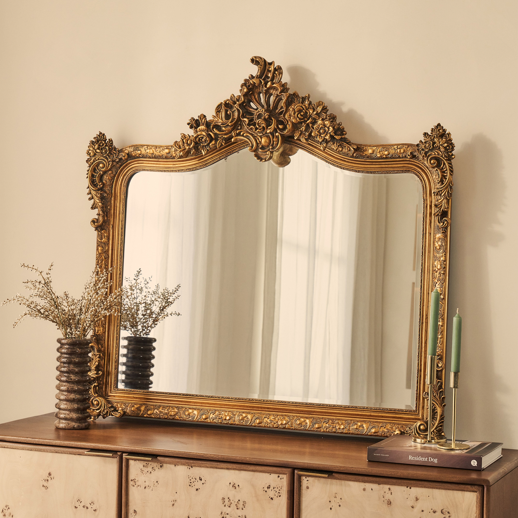 Francesca - Gold Arched Ornate Overmantle Wall Mirror 109cm x 100cm