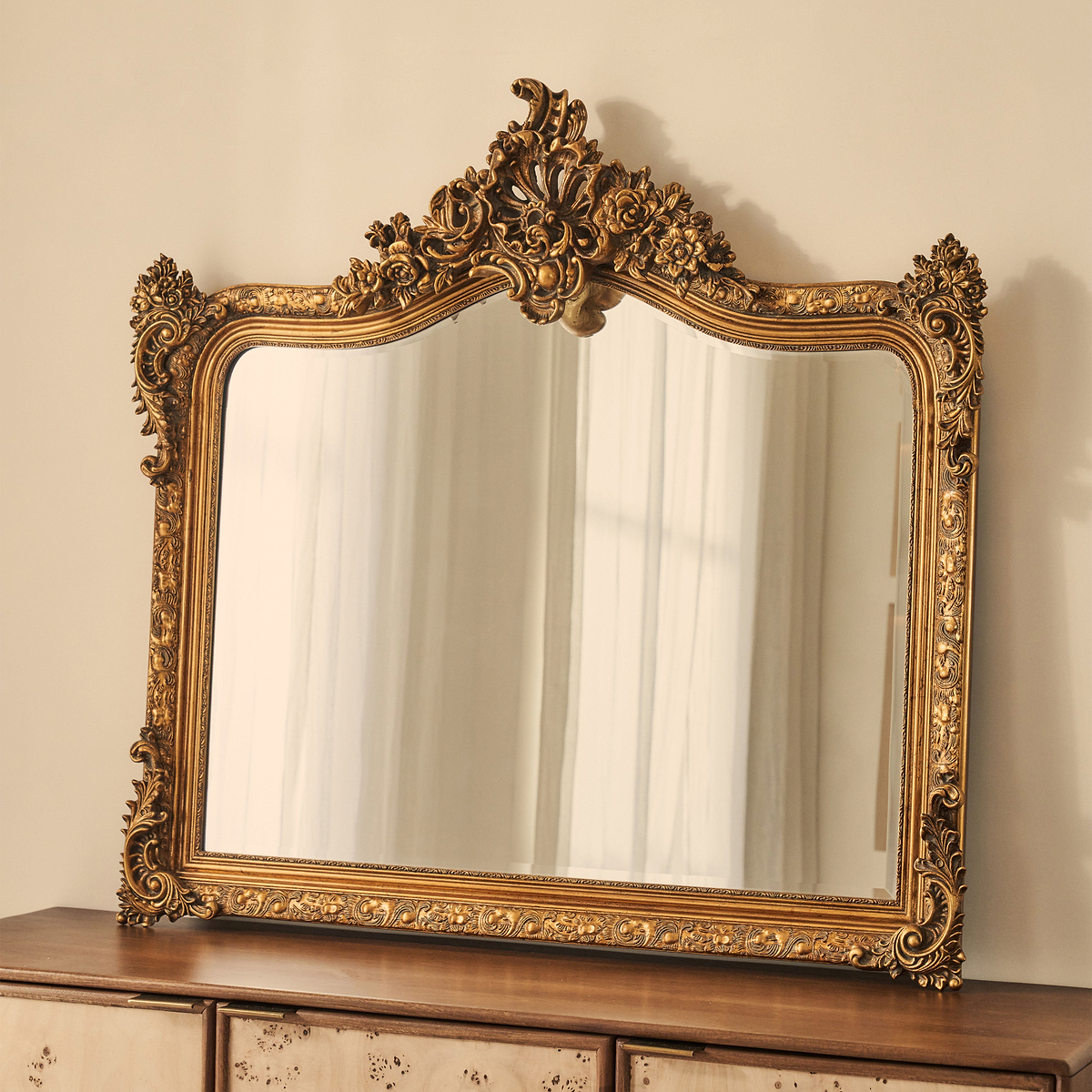 Francesca - Gold Arched Ornate Overmantle Wall Mirror 109cm x 100cm